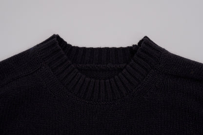 Leather Patch Knit Pullove / navy