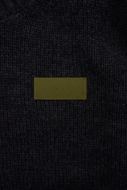 Leather Patch Knit Pullove / gray
