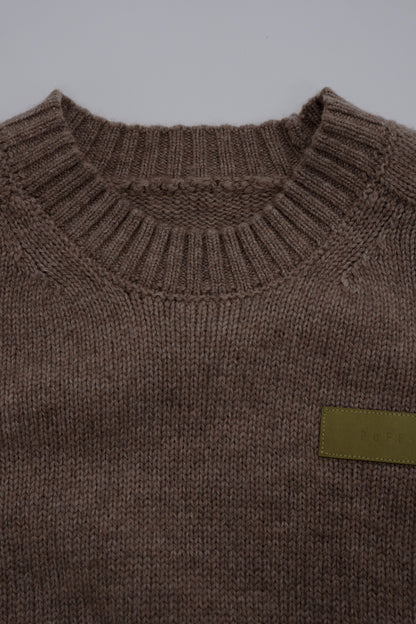 Leather Patch Knit Pullove / brown
