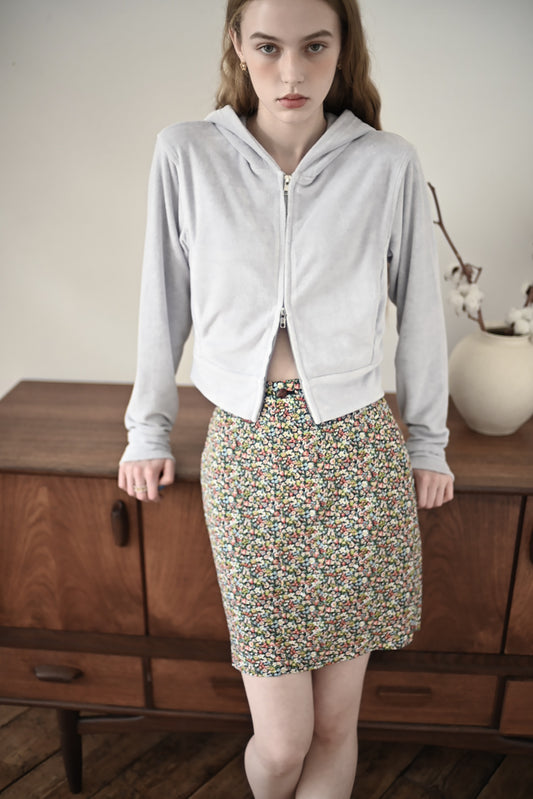 Double open pile hoodie / blue guimauve