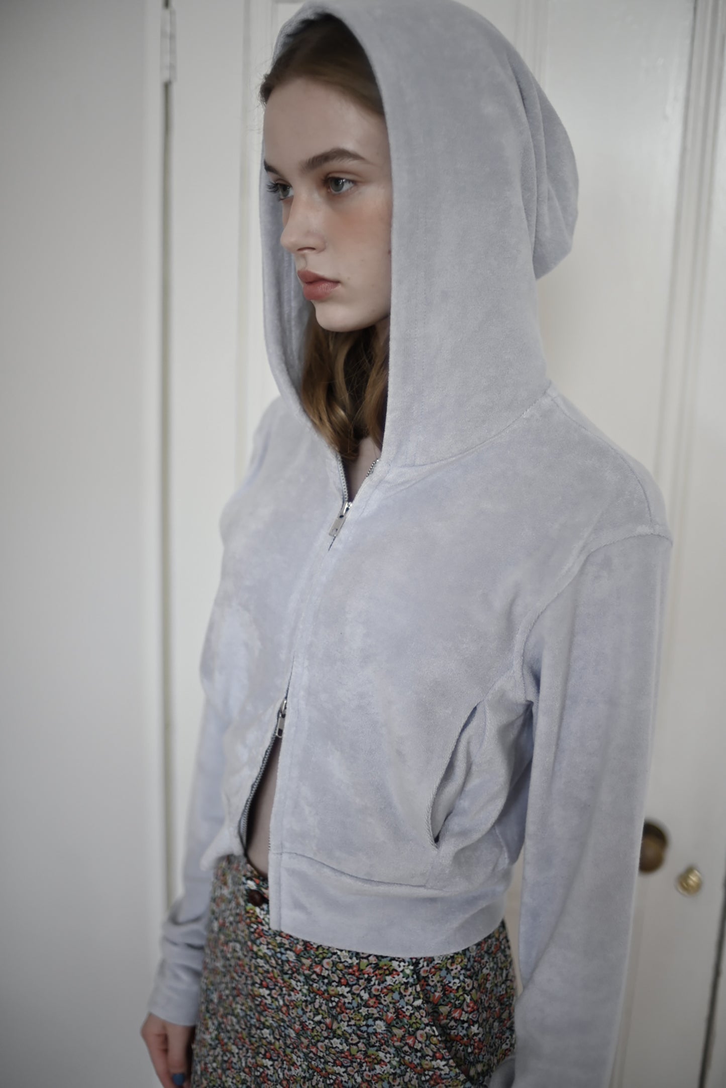Double open pile hoodie / blue guimauve