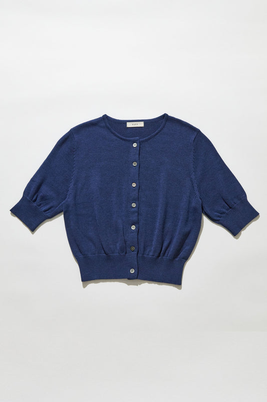 Fine knit half sleeve cardigan / Classic Blue