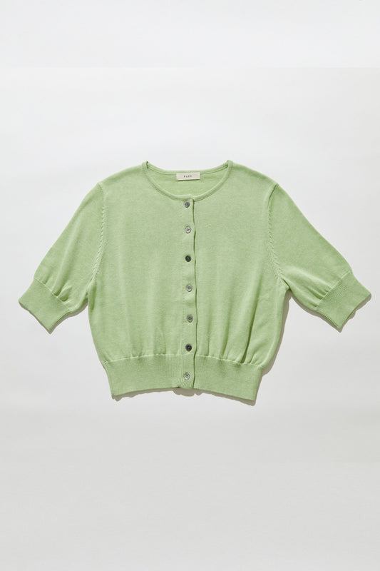 Fine knit half sleeve cardigan / Pistachio