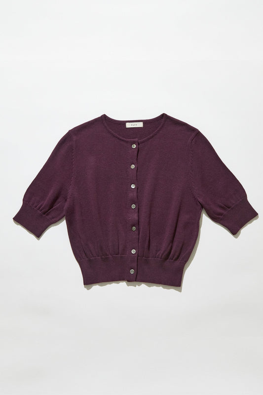 Fine knit half sleeve cardigan / Plum
