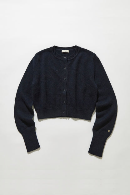 Angora blend plain knit cardigan / Navy