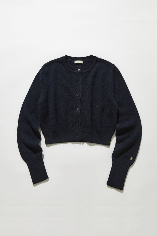 Angora blend plain knit cardigan / Navy
