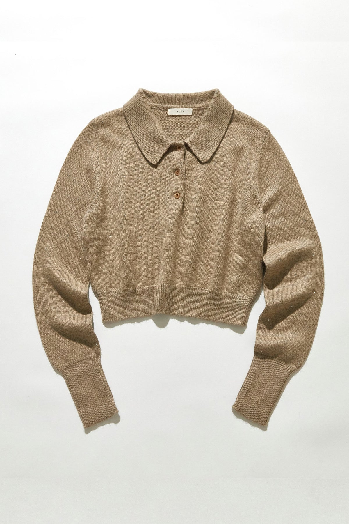 Crystal dot cropped polo knit / Beige
