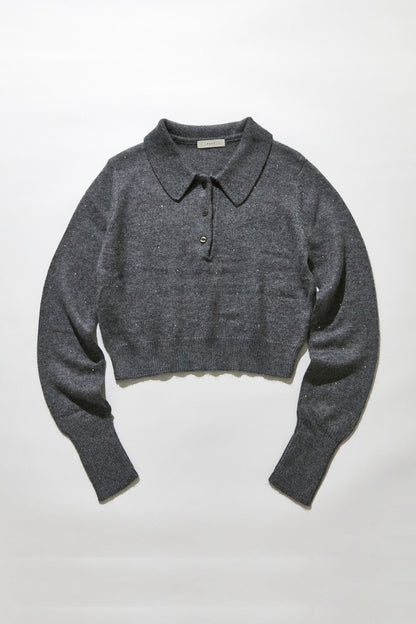Crystal dot cropped polo knit / Gray