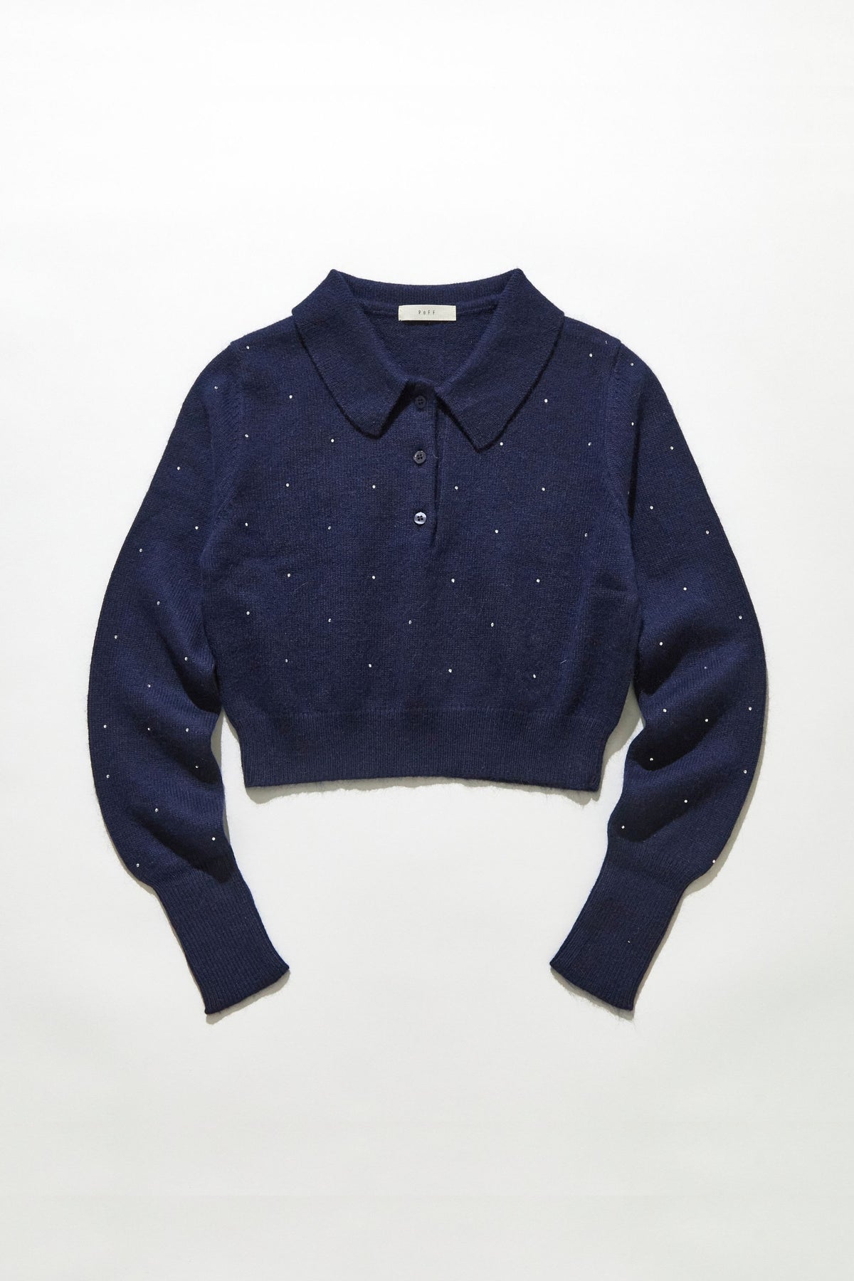 Crystal dot cropped polo knit / Navy