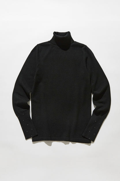 Crystal dot cuff turtleneck knit / Black