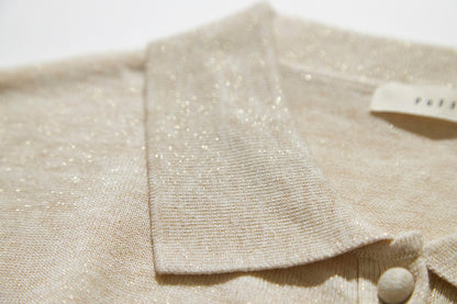 Button-up knit polo cardigan / Beige glitter