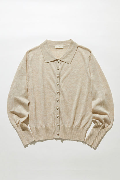 Button-up knit polo cardigan / Beige glitter