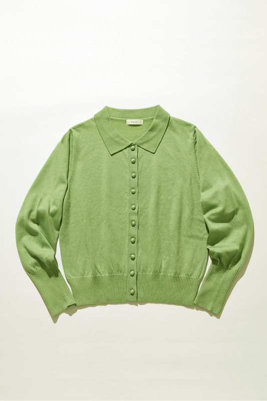 Button-up knit polo cardigan / Pistachio