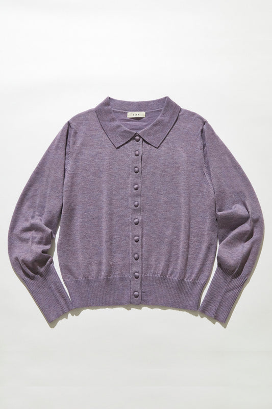 Button-up knit polo cardigan / Dusty Purple