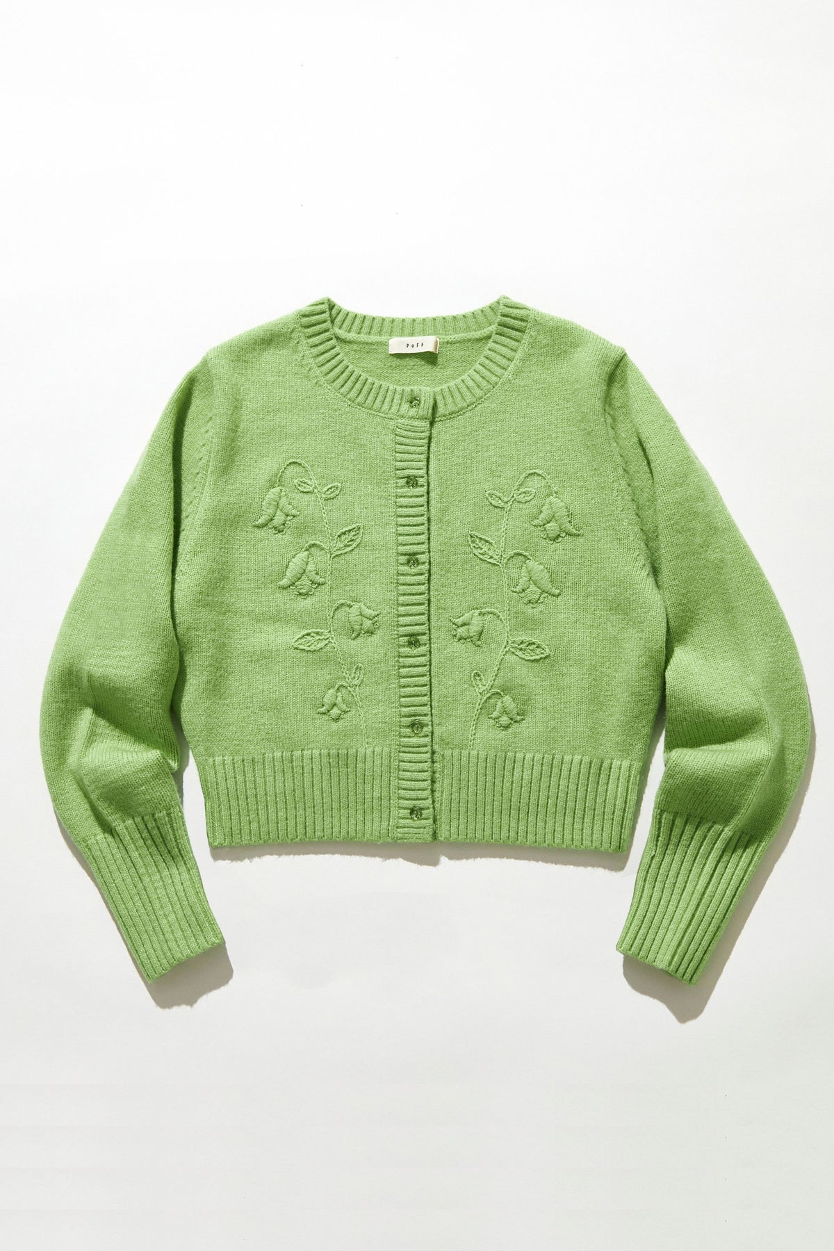 Flower embroidery knit cardigan / Light green