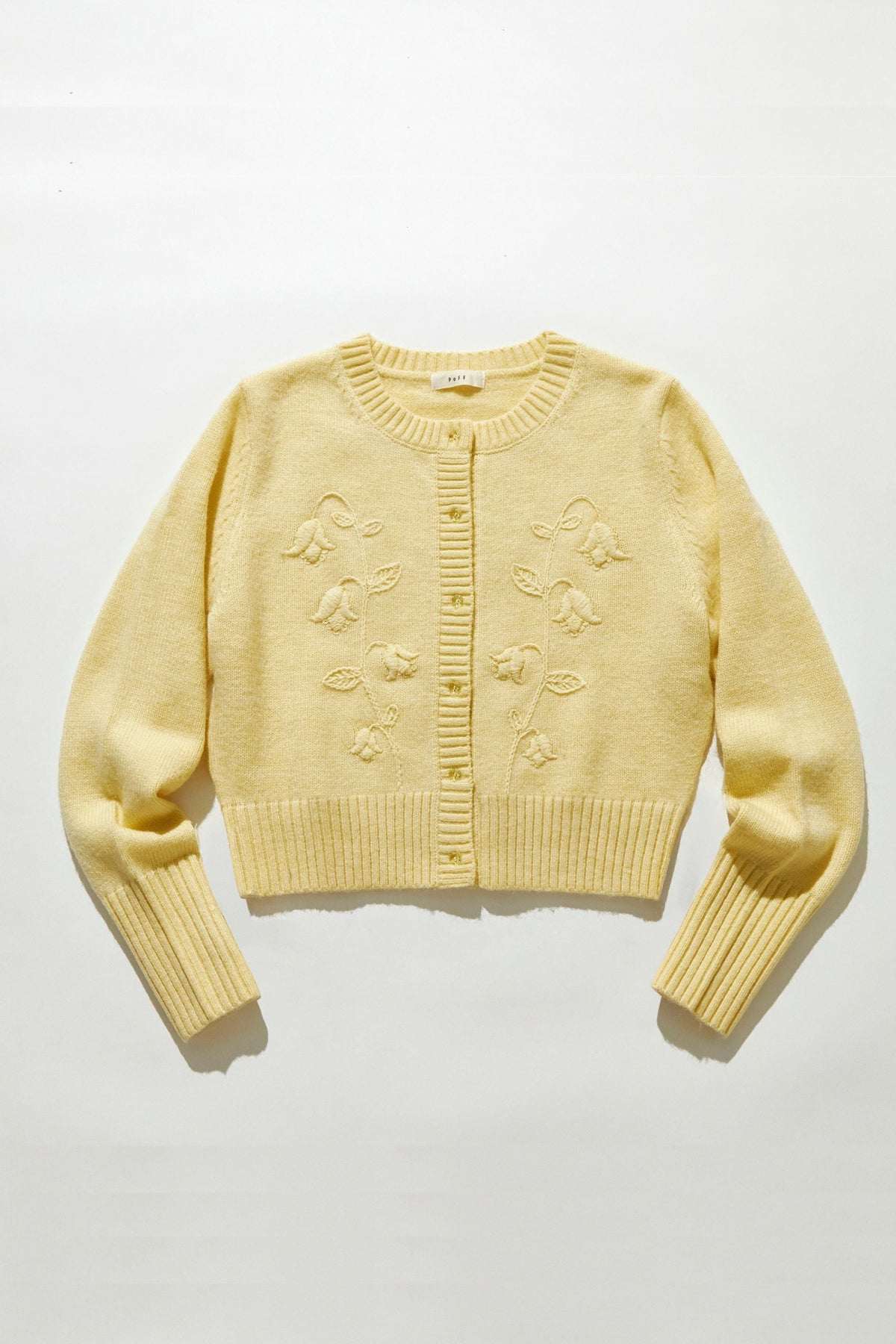 Flower embroidery knit cardigan / Butter Yellow