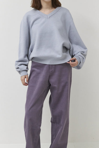 Loose v-neck knit / Blue gray