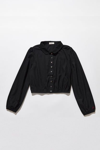 Round collar cropped blouse / Black