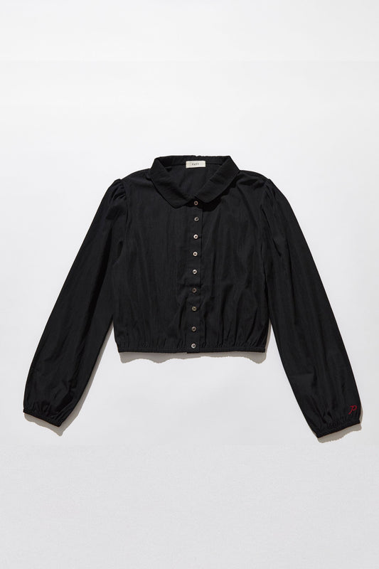 Round collar cropped blouse / Black