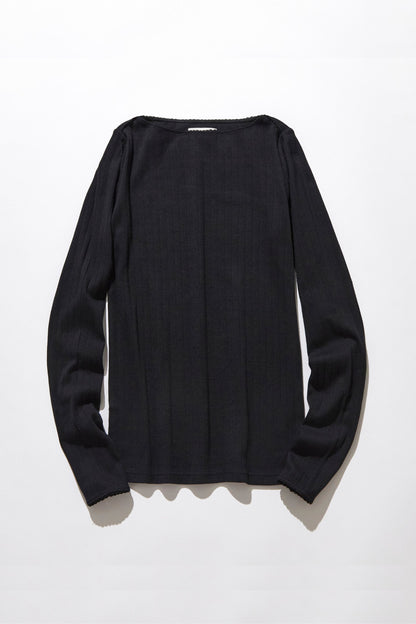 Eyelet lace boat-neck tops / Black