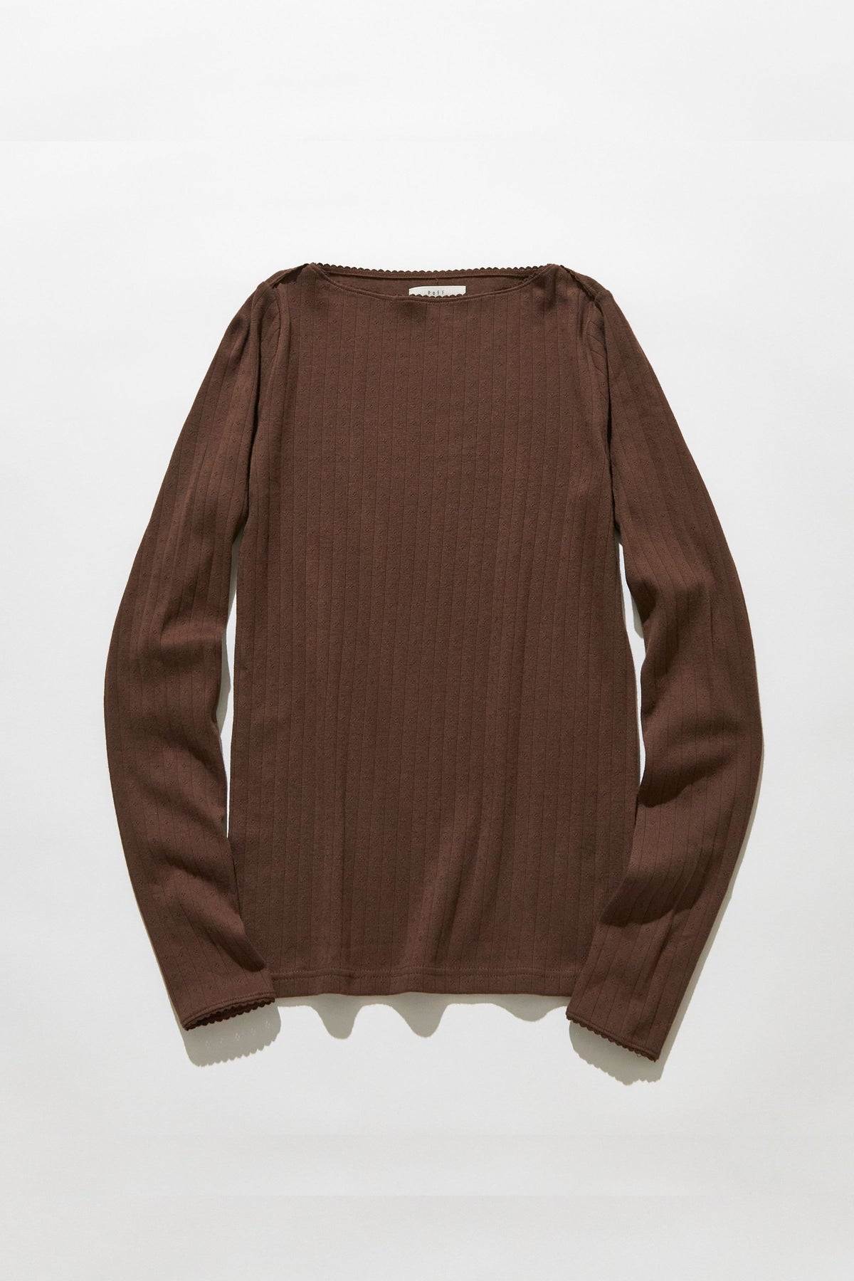 Eyelet lace boat-neck tops / Chocolate