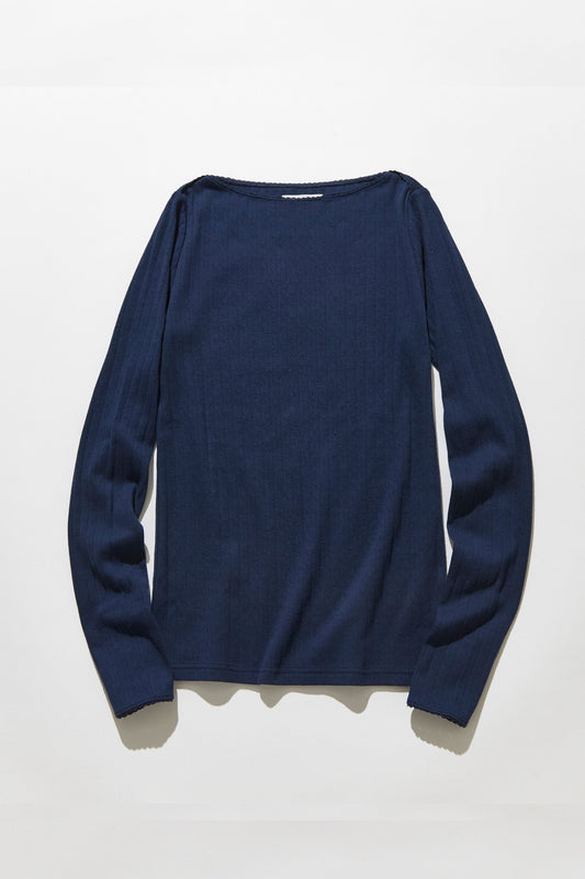 Eyelet lace boat-neck tops / Navy
