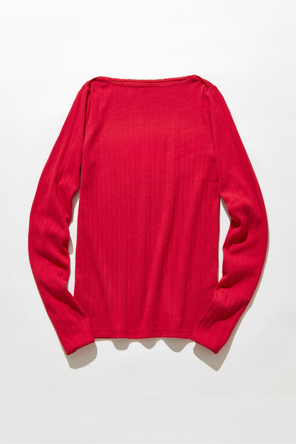 Eyelet lace boat-neck tops / Classic red