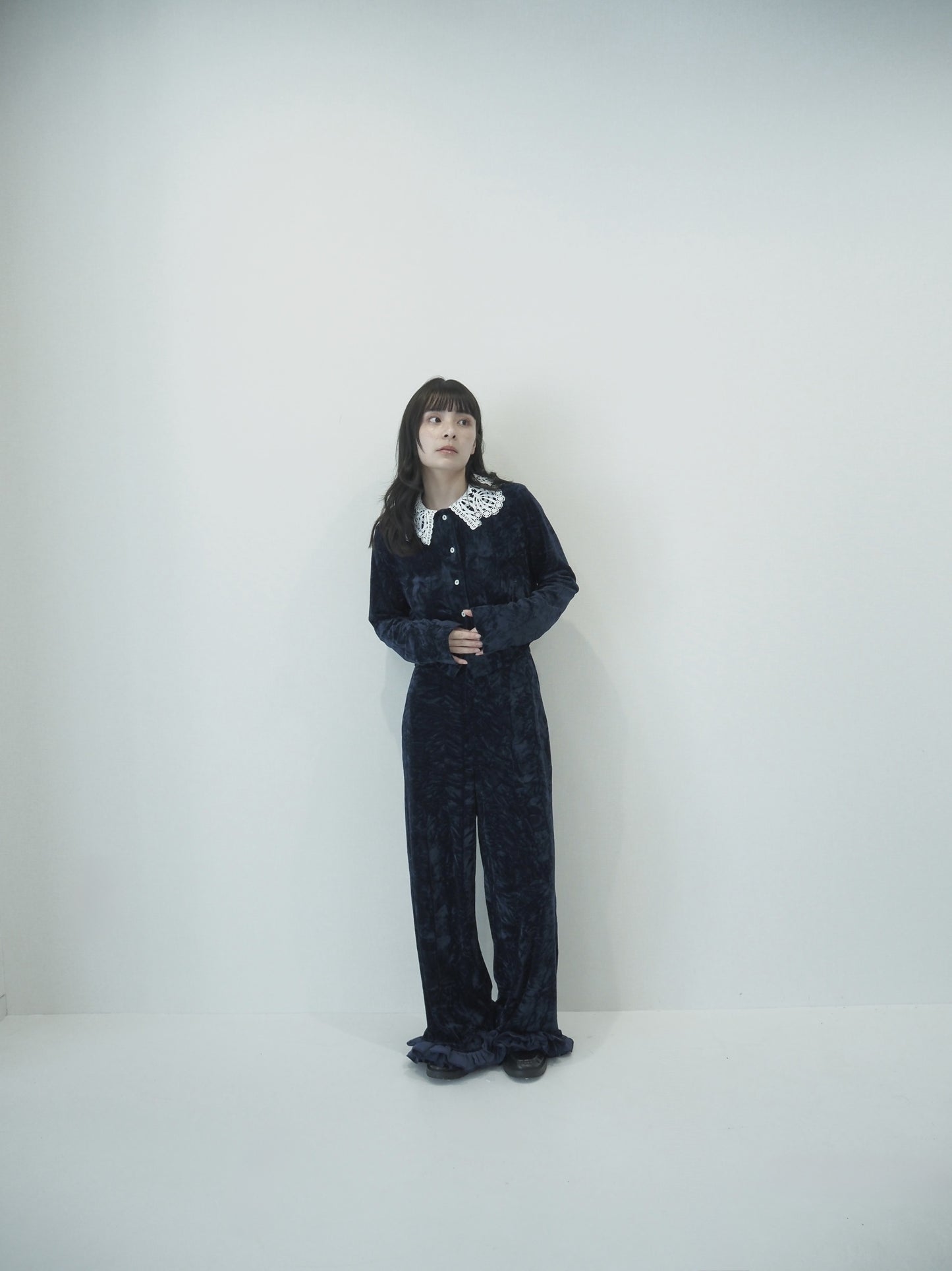 Velour wide pants / navy