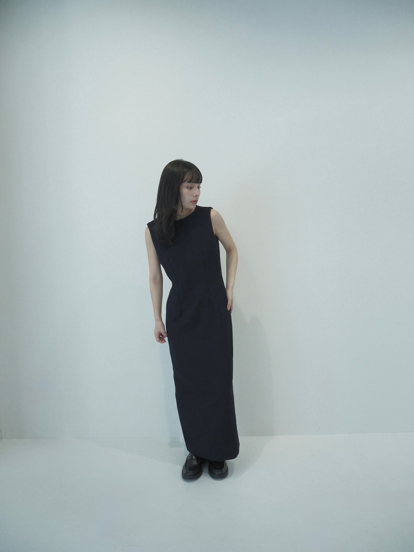 Tweed long dress / navy