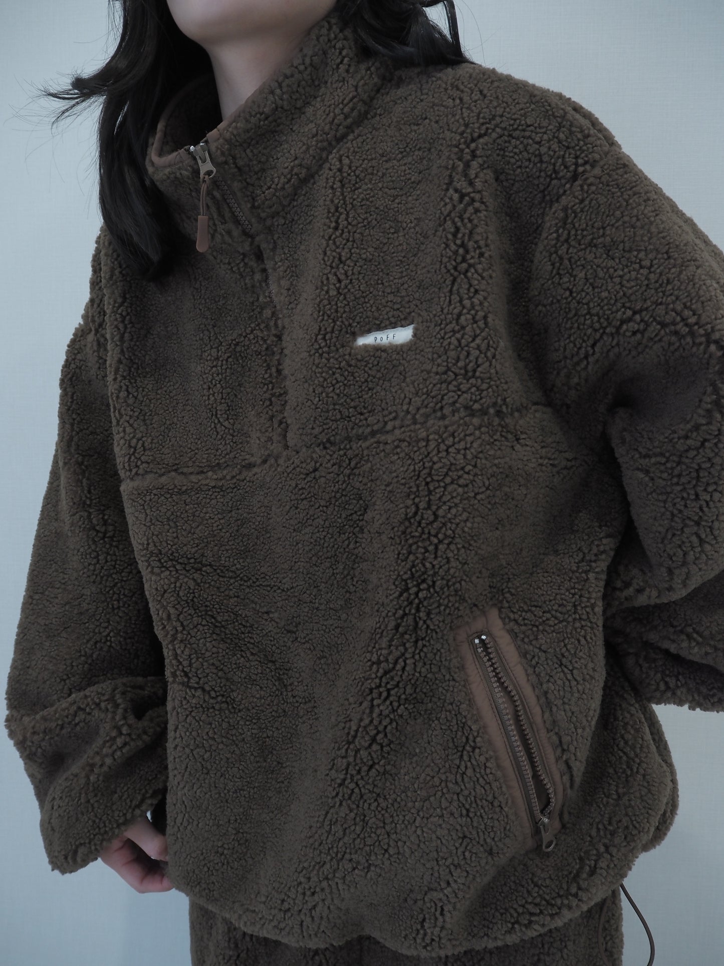Half-zip boa pullover / brownie
