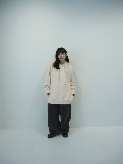 Fluffy Knit Hoodie / peach milk