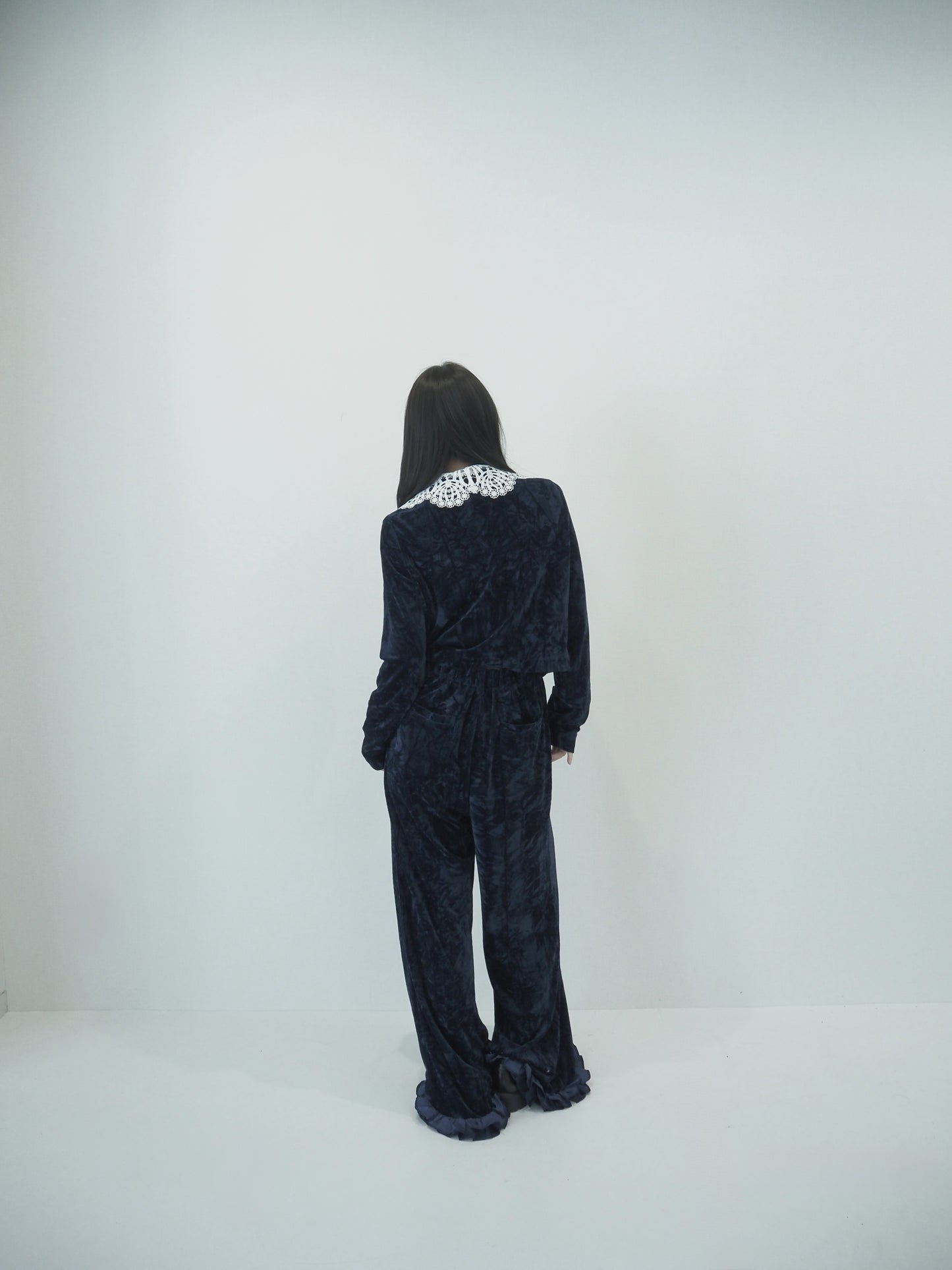 Velour wide pants / navy