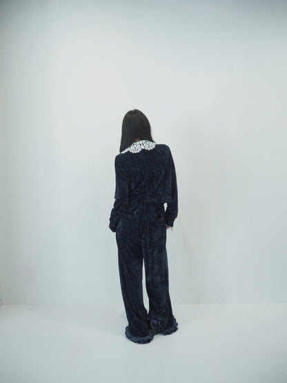 Velour wide pants / navy