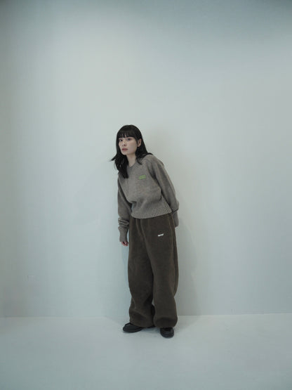 Leather Patch Knit Pullove / brown