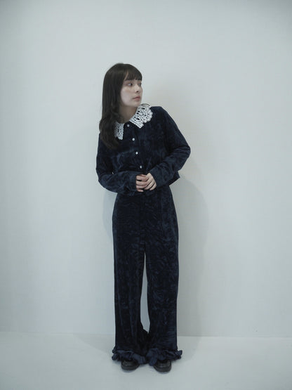Velour wide pants / navy