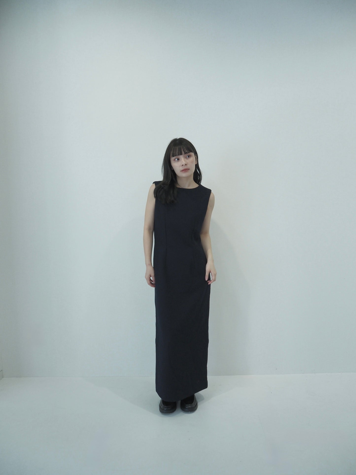 Tweed long dress / navy