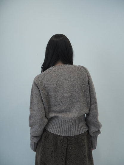 Leather Patch Knit Pullove / brown