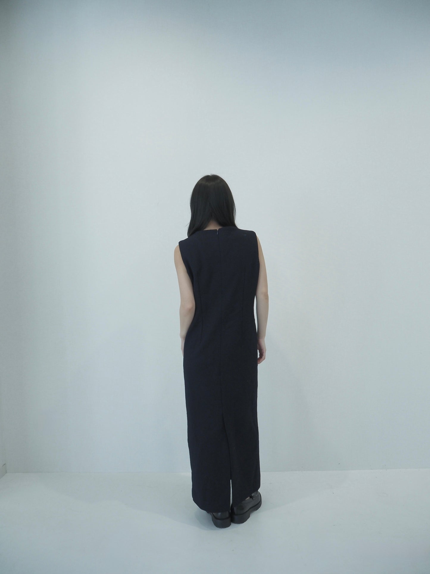 Tweed long dress / navy