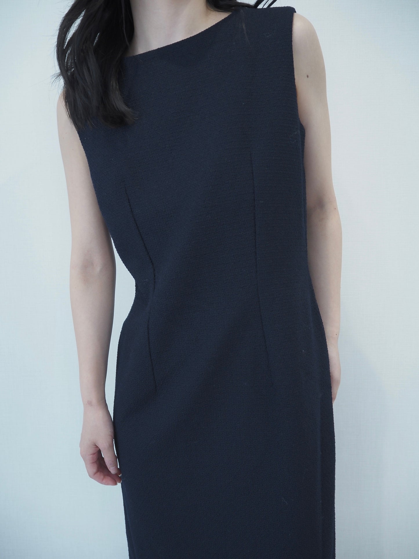 Tweed long dress / navy