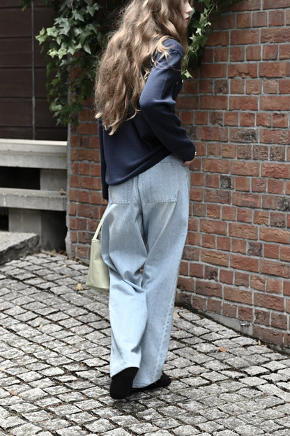 Random button relax knit pullover / fog navy