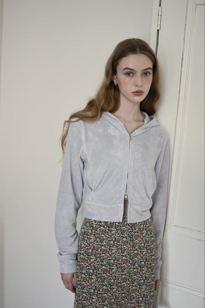 Double open pile hoodie / blue guimauve