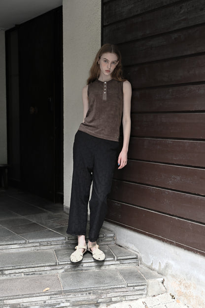 Henley neck pile tank top / brown sugar