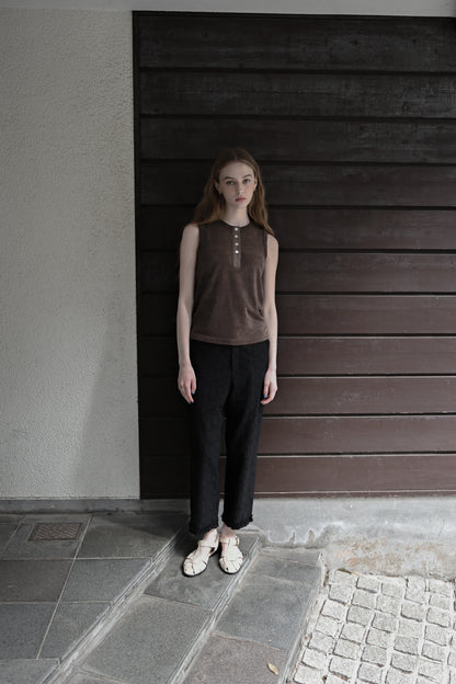 Henley neck pile tank top / brown sugar