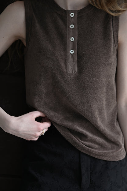 Henley neck pile tank top / brown sugar