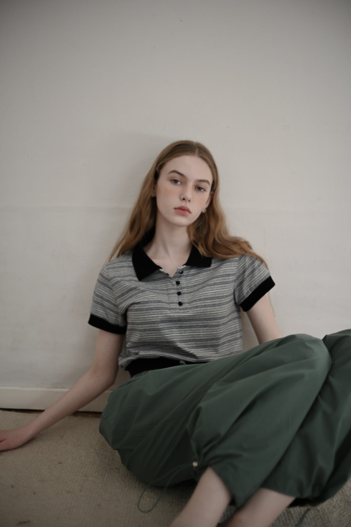 Multi border short polo/gray