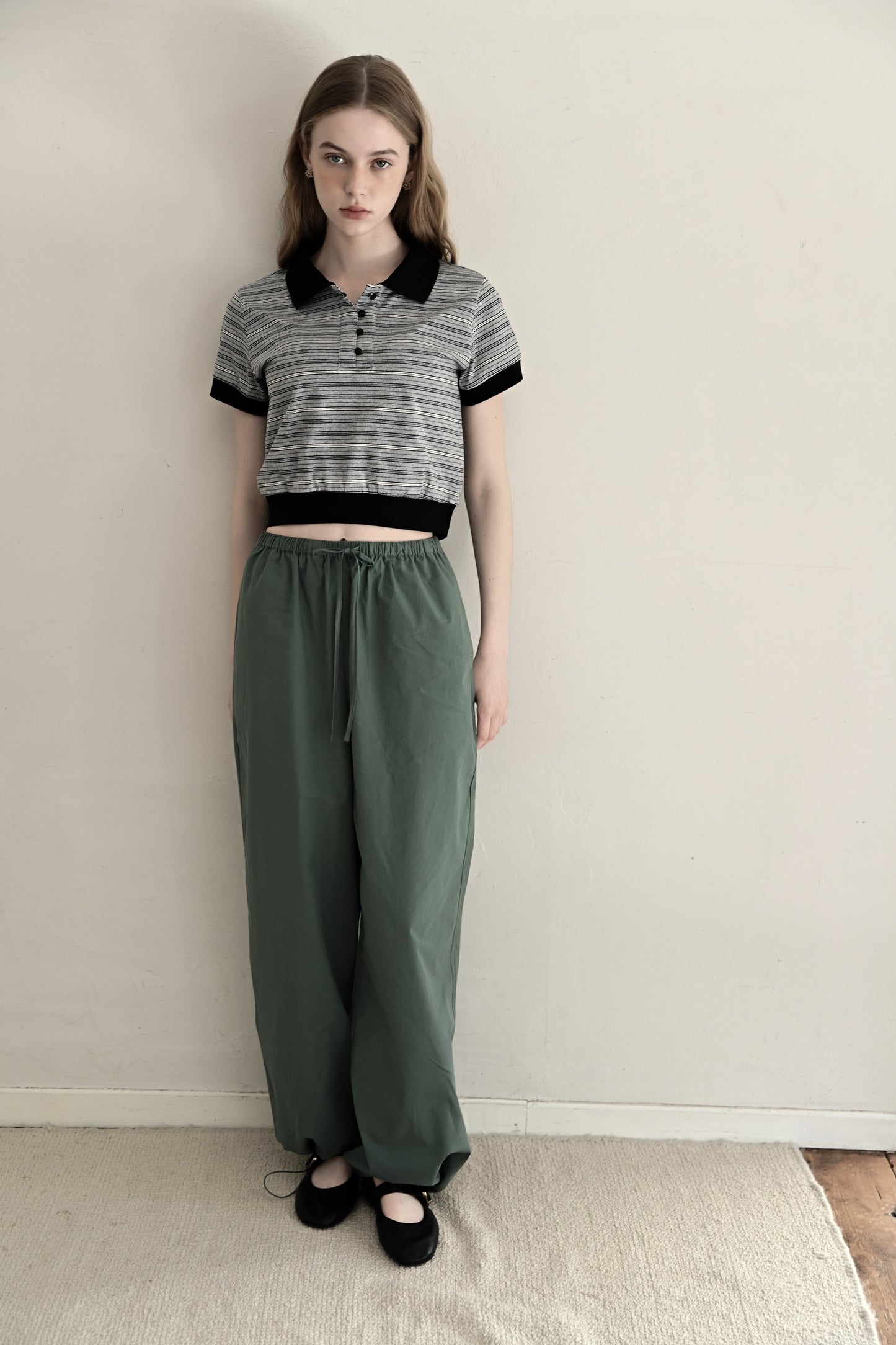 Multi border short polo/gray