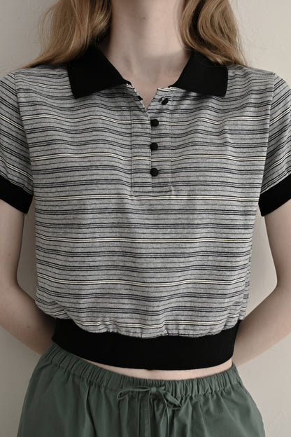 Multi border short polo/gray