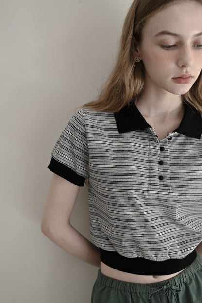 Multi border short polo/gray