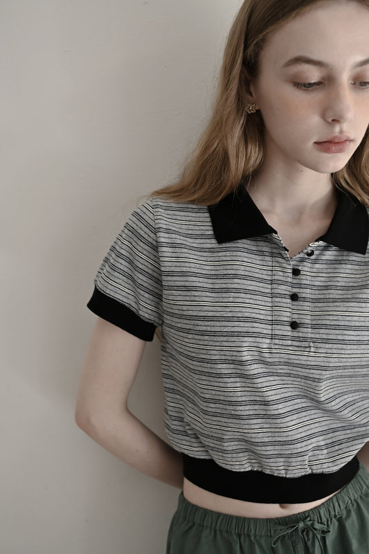 Multi border short polo/gray