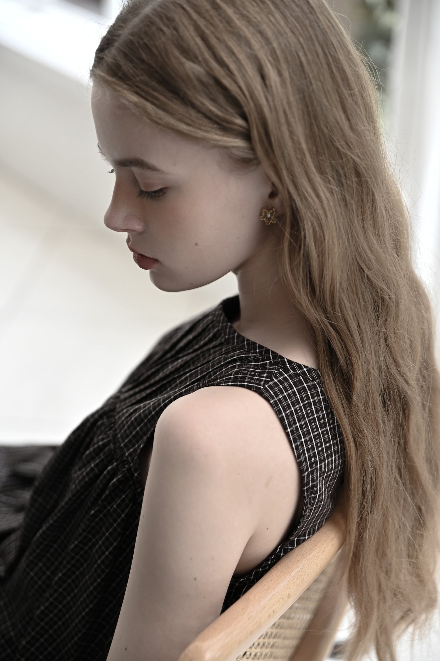 Tattersall check pin tuck dress/brown